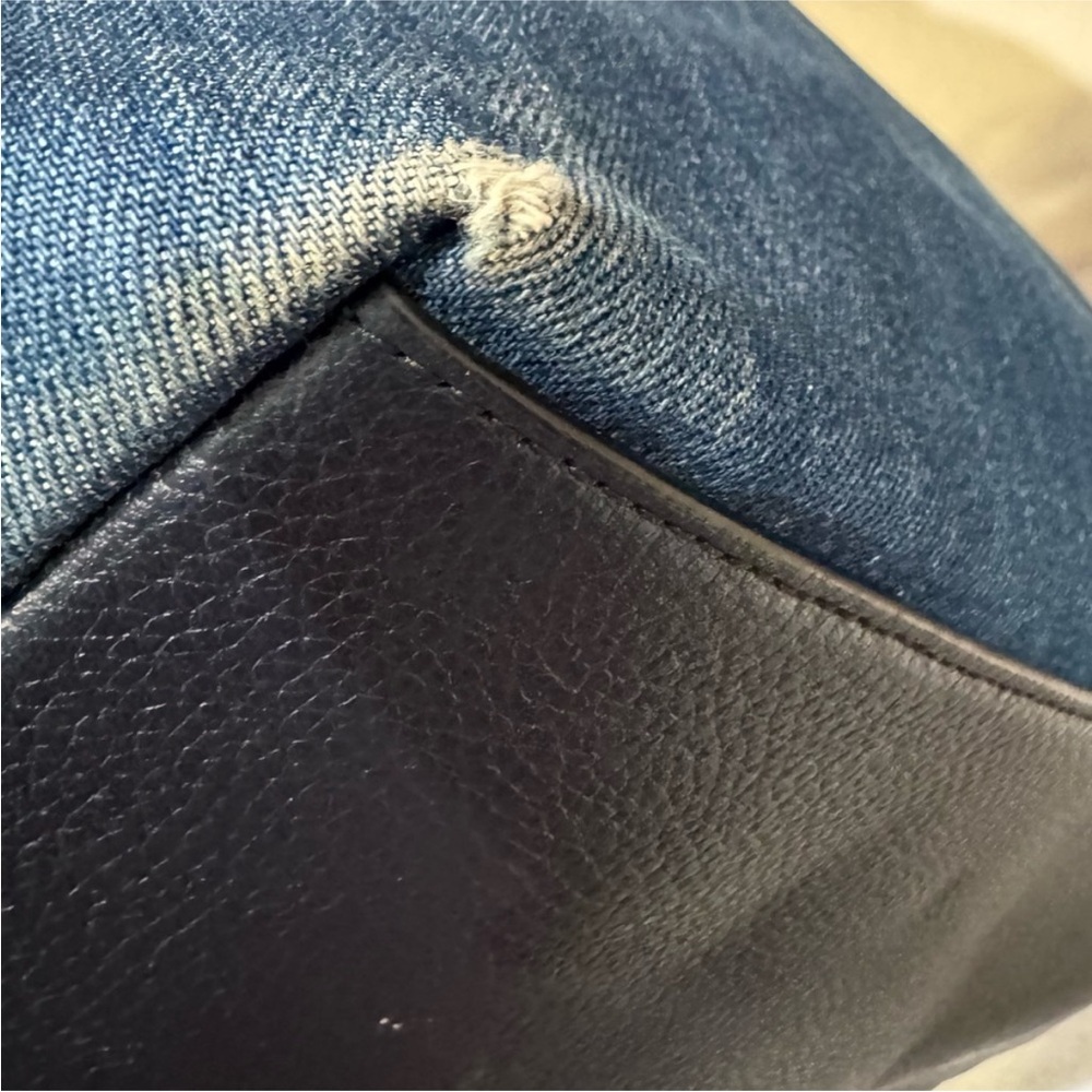 Coach Blue Denim Tote with Navy Leather Trim and Gold Hardware - Picture 8 of 16